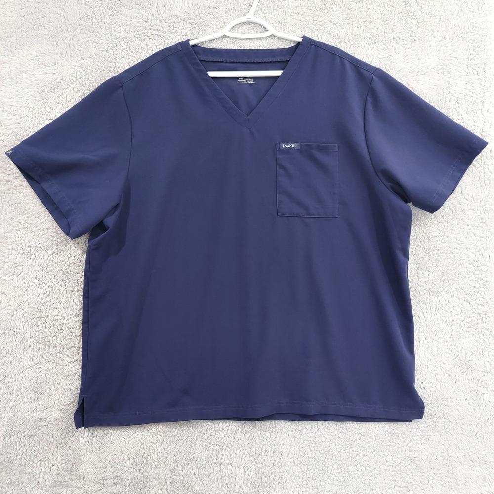 Jaanuu Scrub Top Women's 2XL Navy Blue V-Neck Chest Pocket Nurse Medical J86032E